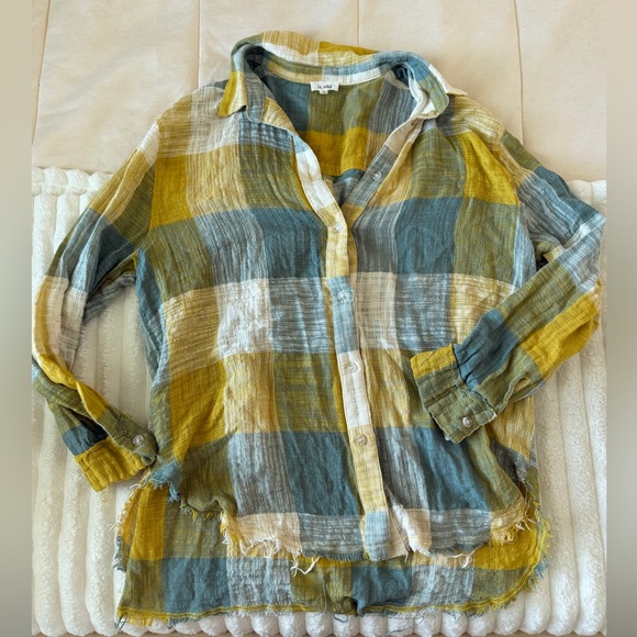 LA MIEL Tops - LA MIEL Checkered Shirt in Mustard and Teal
